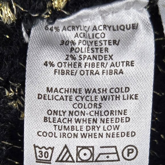 Ann Taylor Size Medium Black Metallic Gold Knit Turtleneck Sweater Puff Shoulder - Picture 11 of 13